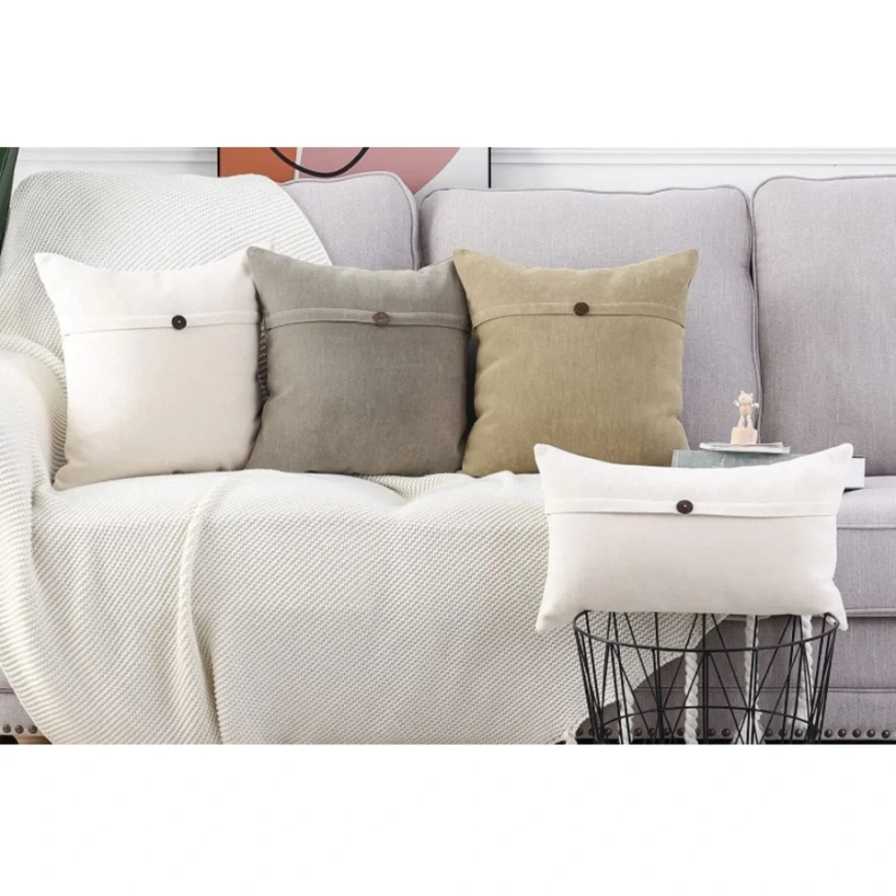 Luxury Home | Rustic TaupeGrey One Button Chenille Oversized Throw Pillow Covers